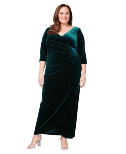 Женское платье Alex Evenings Long Velvet Surplice V-Neckline, цвет: Тёмно-зелёный