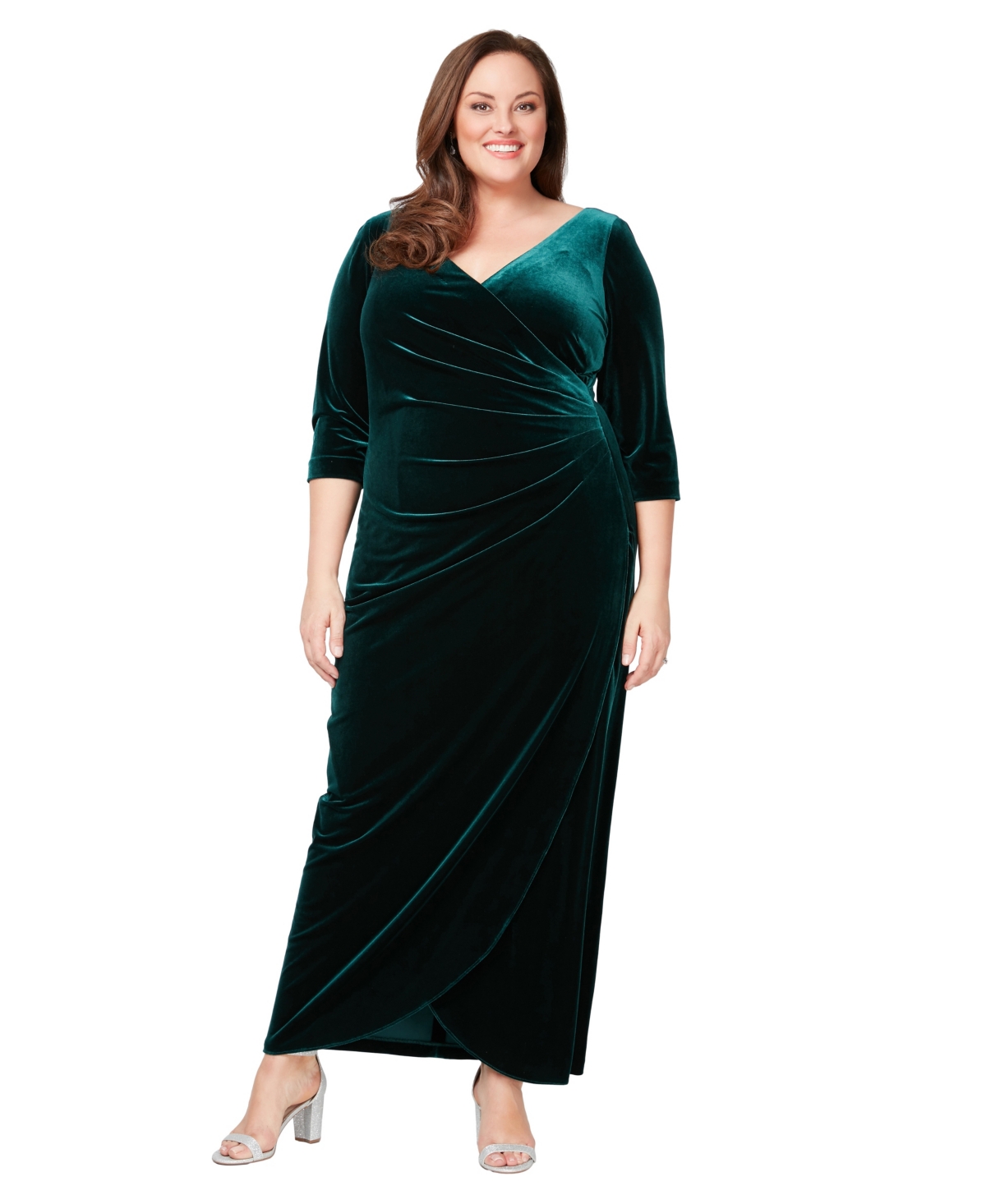 Alex Evenings Surplice Neck Velvet Dress In Green