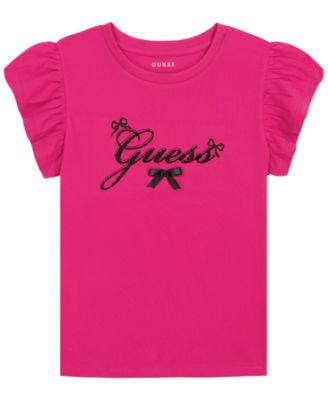 Girls' 7-16 Script Jersey-Knit Bow Detail Short-Sleeve T-Shirt