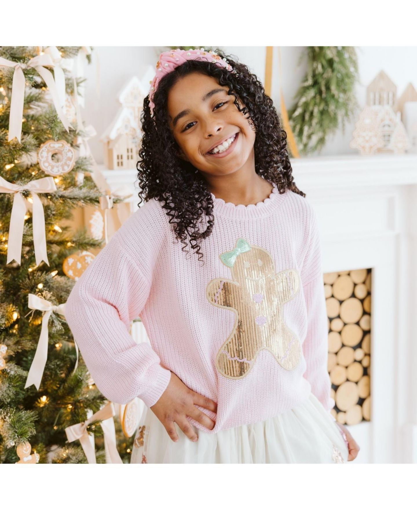 Свитер Sweet Wink Gingerbread Sequin Patch Crewneck для девочек-малышей, цвет: Ballet — фото 4