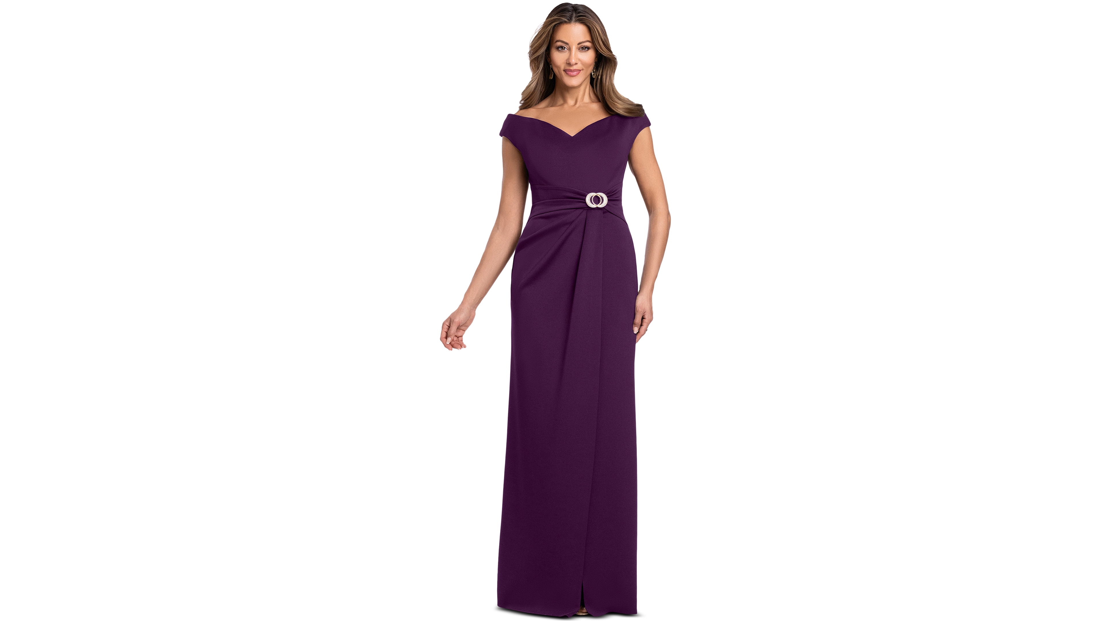 Betsy & Adam Petite Off-The-Shoulder Gown Dress