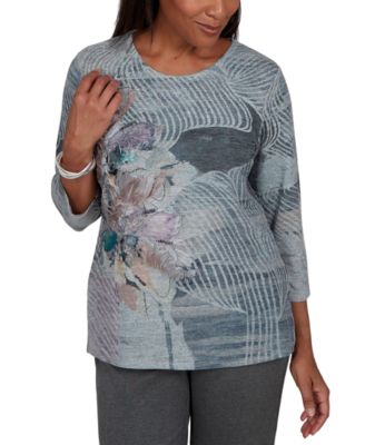 Petite Crewneck 3/4-Sleeve Floral-Print T-Shirt