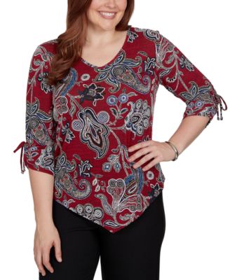 Petite V-Neck 3/4-Sleeve Paisley Blouse