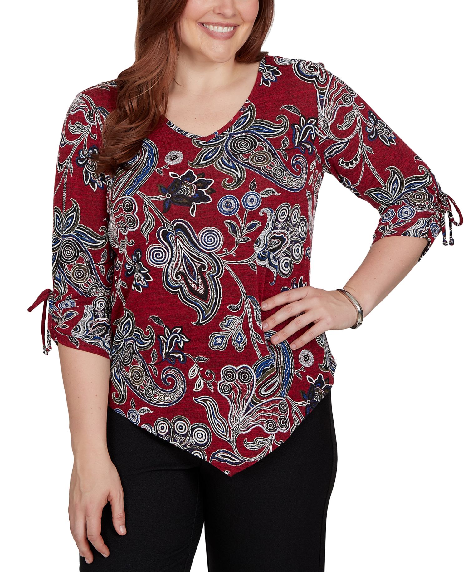 Petite V-Neck 3/4-Sleeve Paisley Blouse