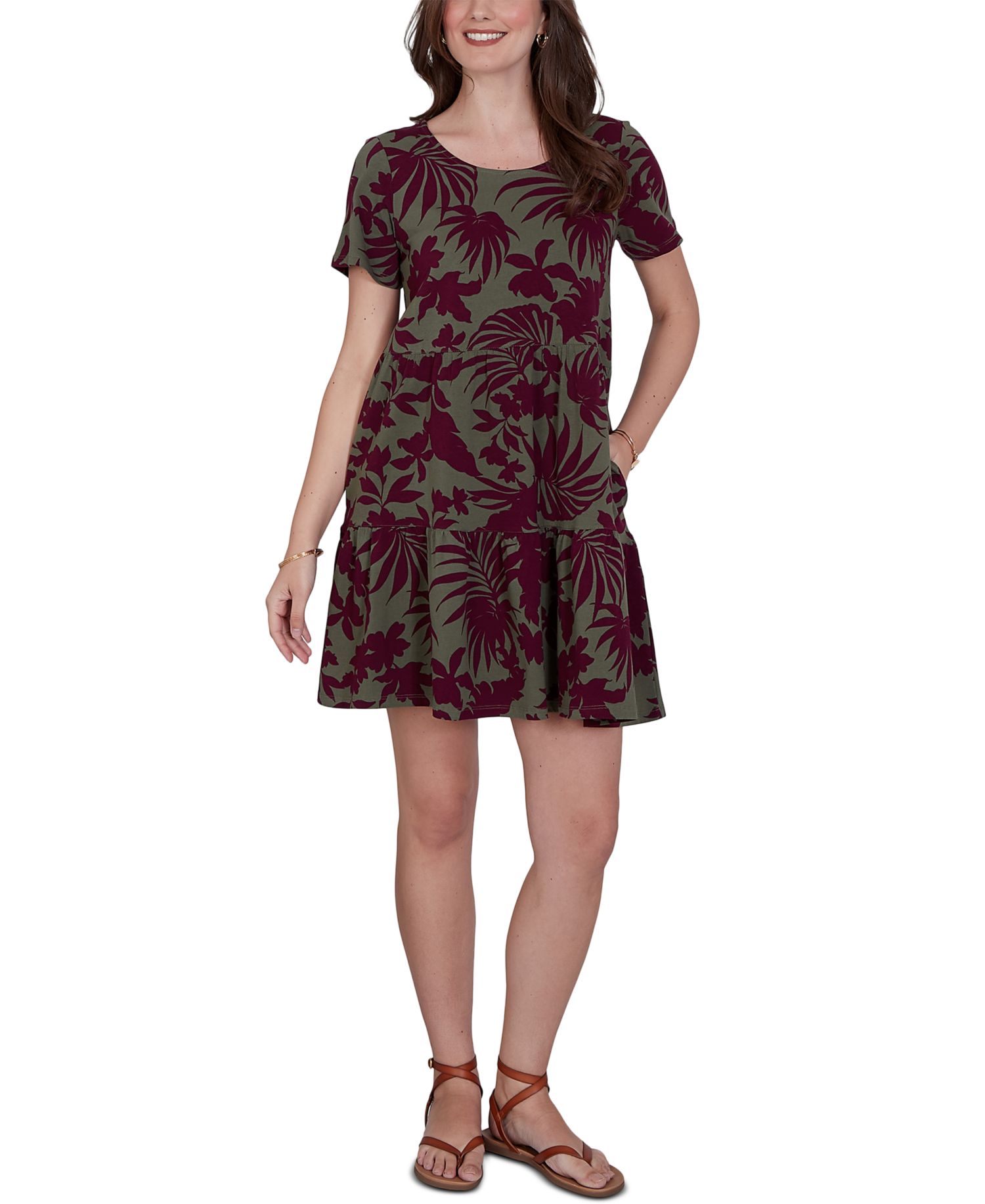 Petite Tropical Print Stretch Pocket Dress