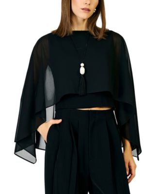 Women's Cici High-Neck Sheer Cape Crop Top