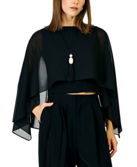 Женский топ Line & Dot Cici High-Neck Sheer Cape Crop, цвет: Чёрный