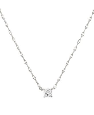 Cubic Zirconia Solitaire Pendant Necklace, 16" + 2" extender in Silver or Gold Plate
