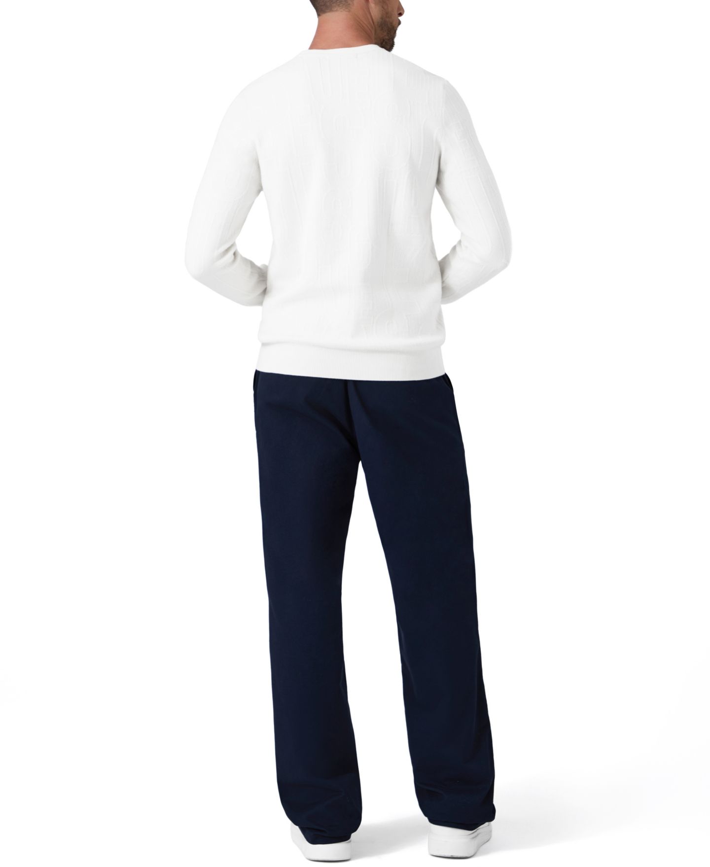 Мужской свитер GUESS Nestor Allover Tonal Monogram Long-Sleeve Crewneck, цвет: Слоновая кость / Кремовый — фото 4