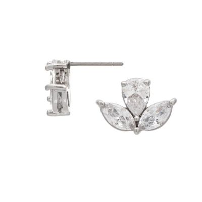 Women's Cubic Zirconia Silver-Tone Floral Stud Earrings