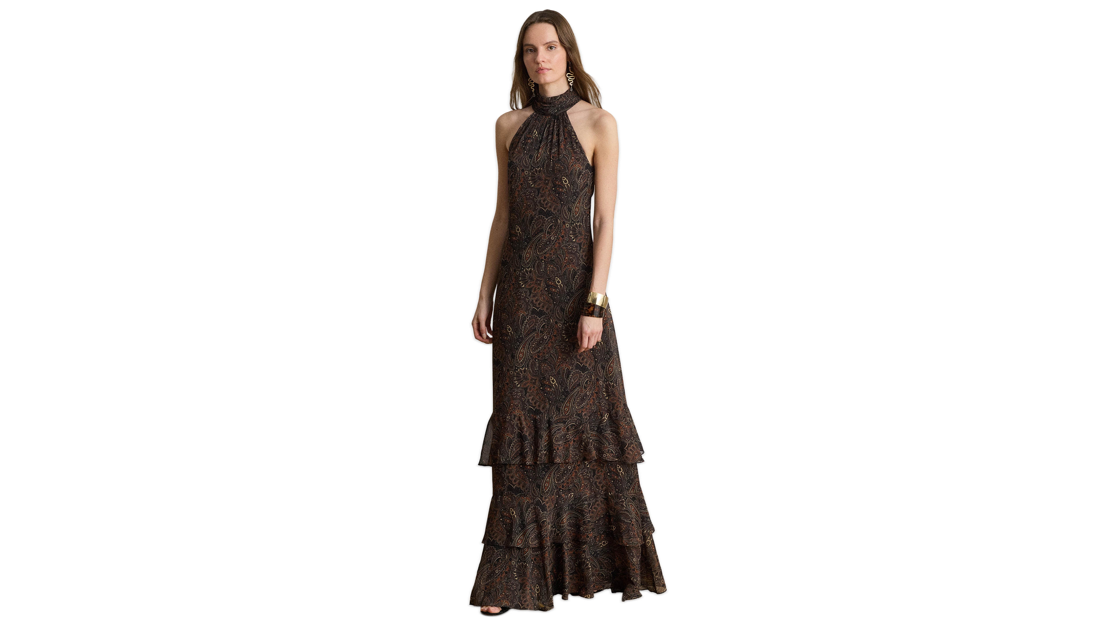Lauren Ralph Paisley Georgette Tiered Mockneck Gown