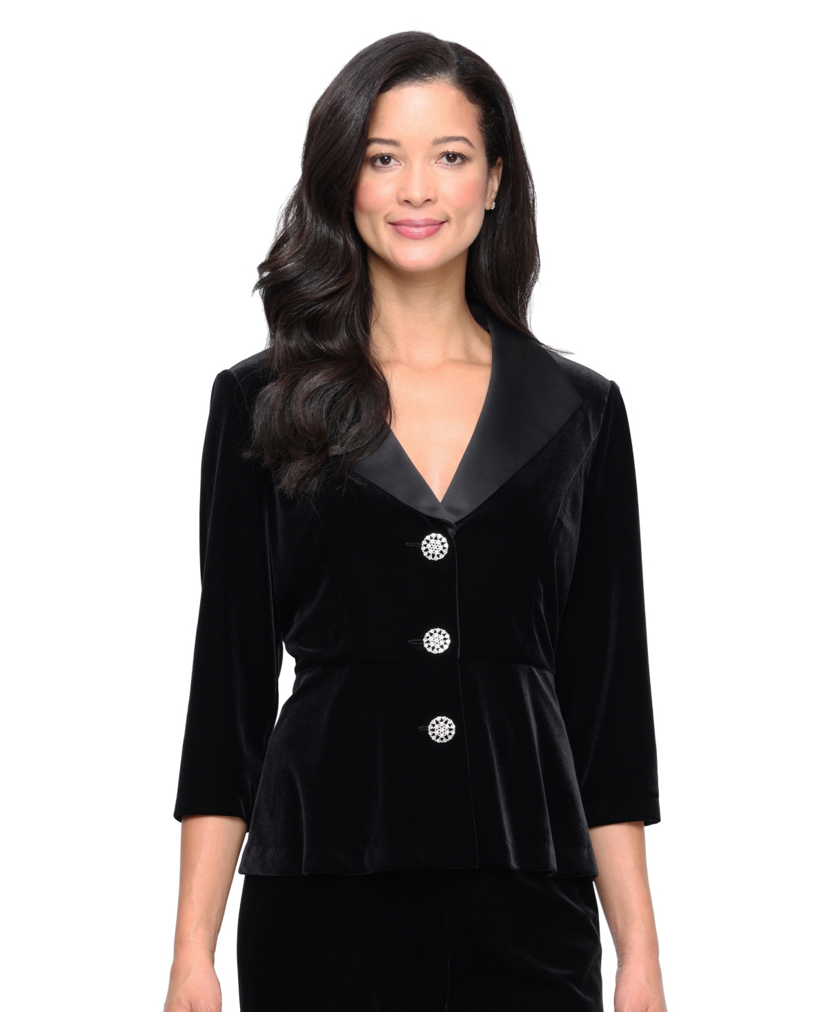 Alex Evenings Women's Velvet 3/4-Sleeve Peplum Blouse