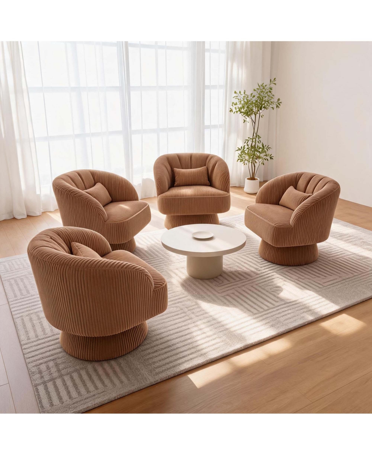 homfan 360degree(s) Swivel Corduroy Accent Chairs Set of 4 with Soft Cushions Modern Overstuffed for Living Room Bedroom Office Reading - Beige