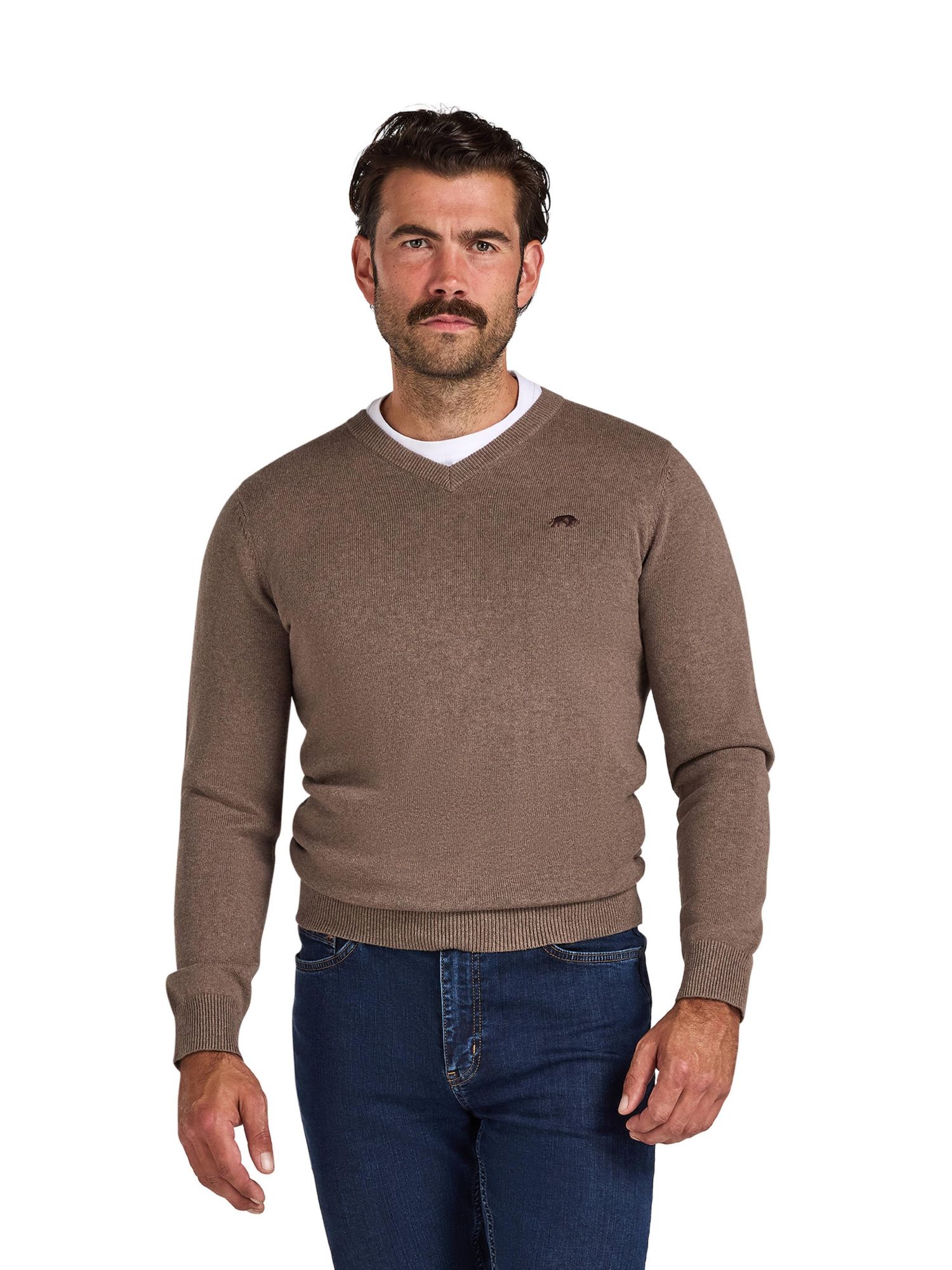 Men's Classic Long-Sleeve V-Neck Cotton-Cashmere Blend Sweater