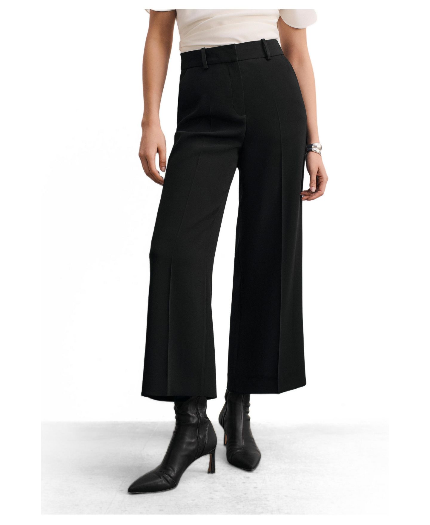 Женские брюки The Fold Adelaide Wide-Leg Cropped Mid-Rise, цвет: Чёрный — фото 1