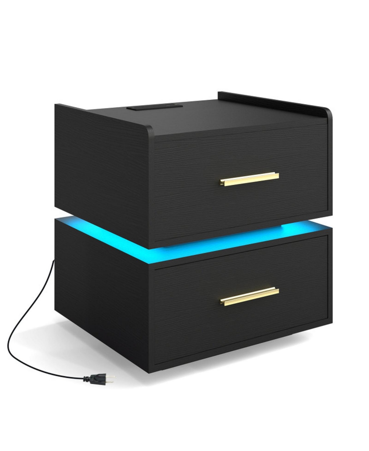Gouun Led Nightstand with Charging Station 2 Storage Drawers and Semi-Floating Metal Base