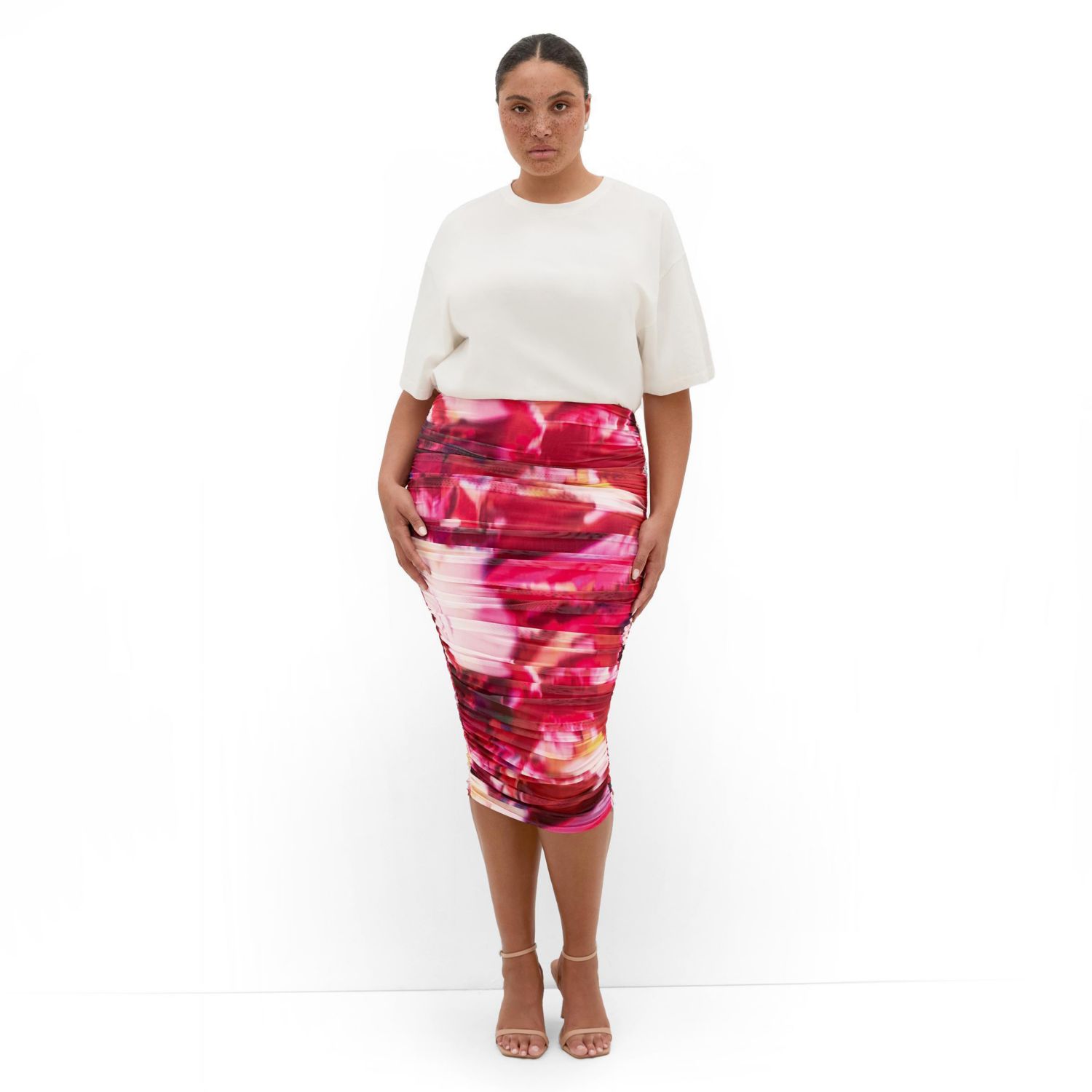 Plus Size Livia High-Waisted Ruched Print Skirt