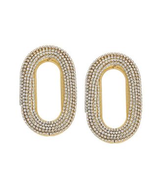 Women's Crystal/Gold-Tone Paperclip-Link Drop Earrings