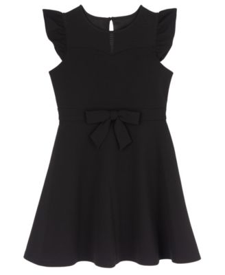 Girls' 4-16 Scuba Crepe Flutter-Sleeve Illusion Sweetheart Neckline Dress