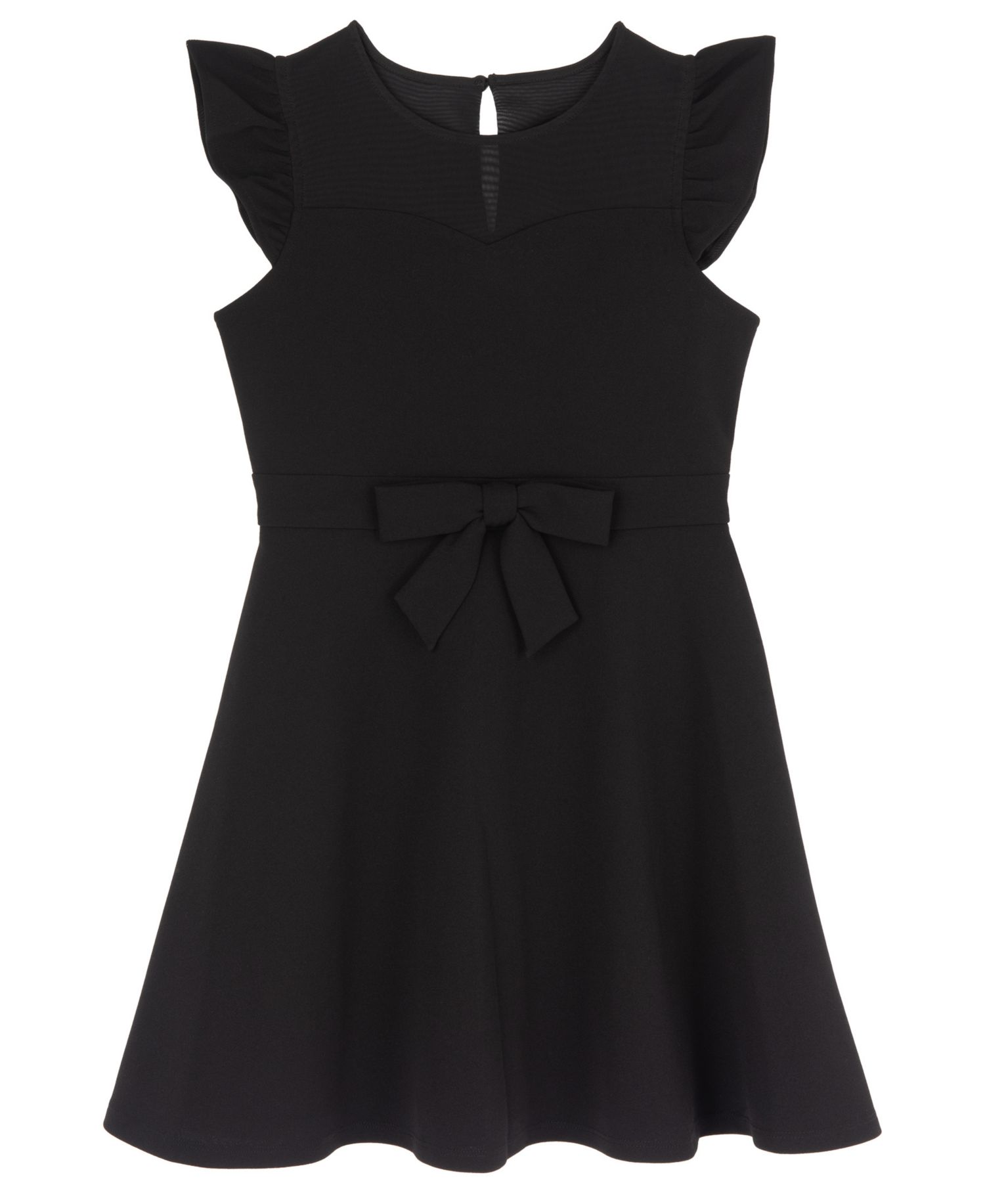 Girls' 4-16 Scuba Crepe Flutter-Sleeve Illusion Sweetheart Neckline Dress