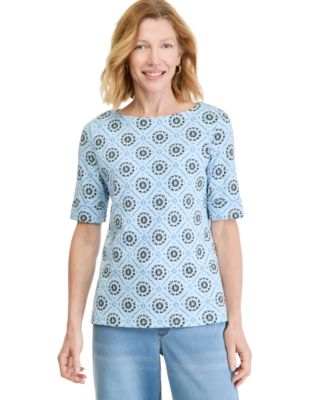 Petite Boat-Neck Elbow-Length T-Shirt