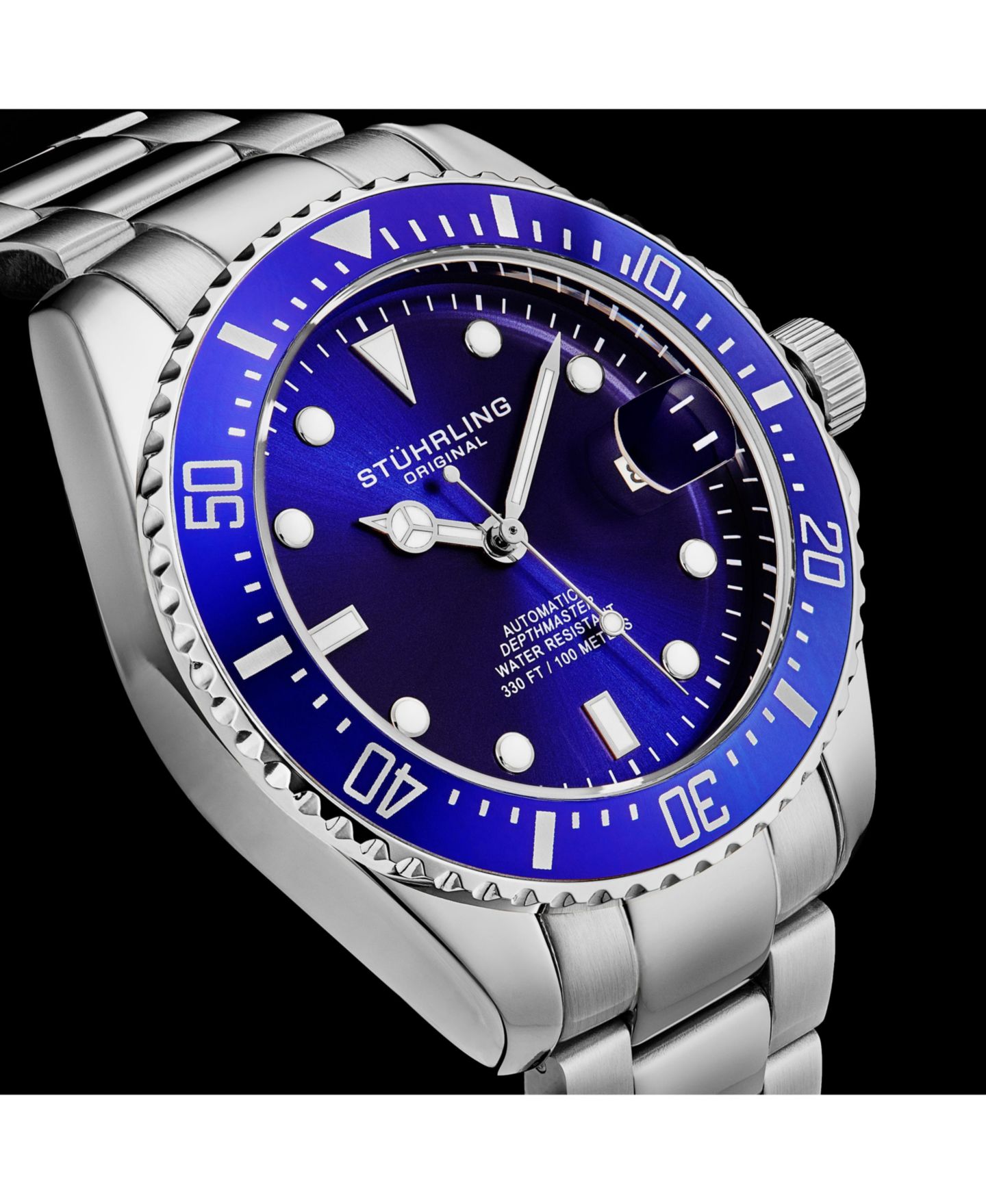 Мужские часы Stuhrling Japanese Seiko NH35 Automatic Self Wind Movement Diver Watch, Stainless Steel Bracelet, цвет: Синий — фото 3