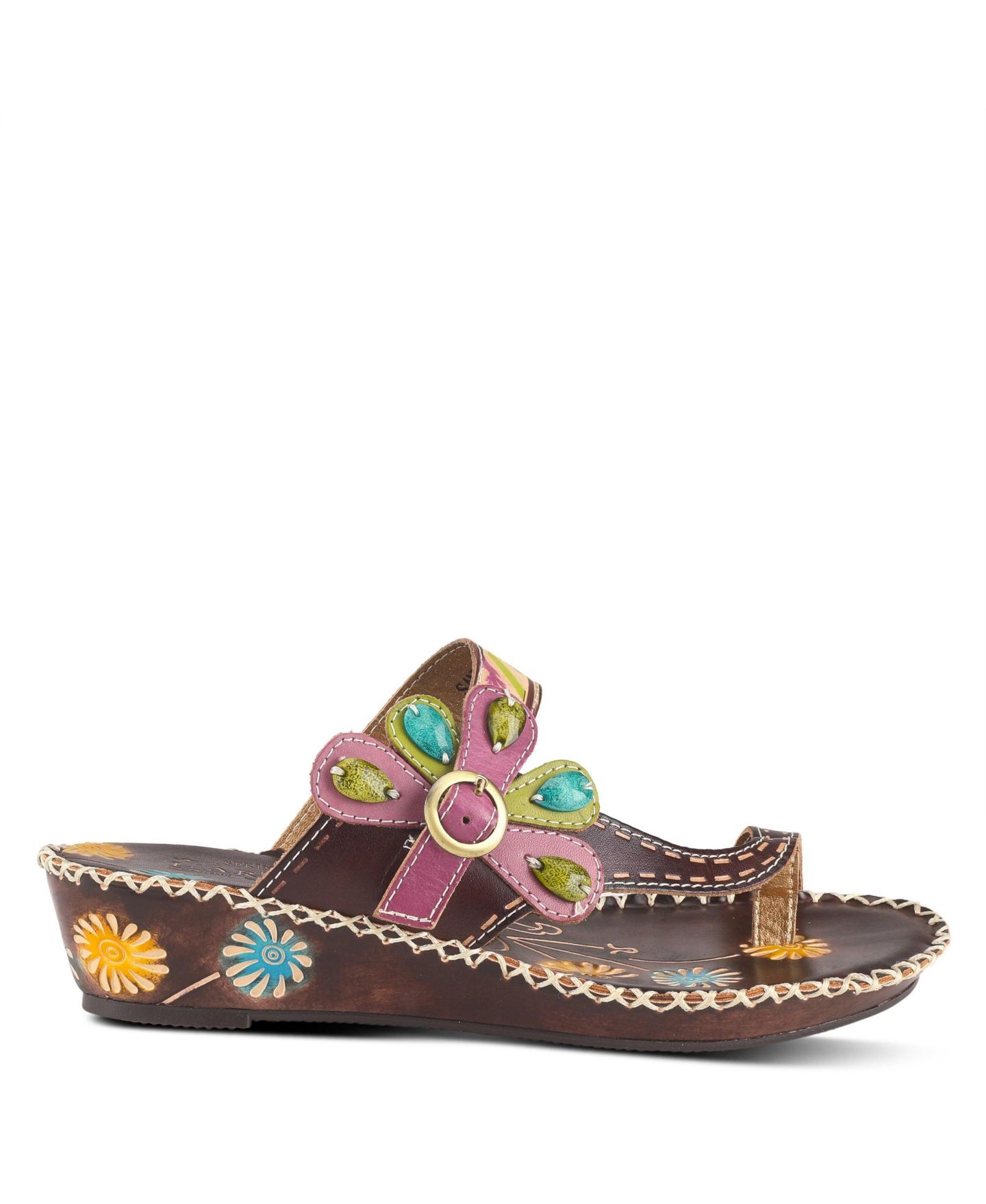 Женские сандалии L'Artiste Spring Step Santorini Wedge Toe Ring Sandal with Vamp, цвет: Коричневый нубуковый — фото 6