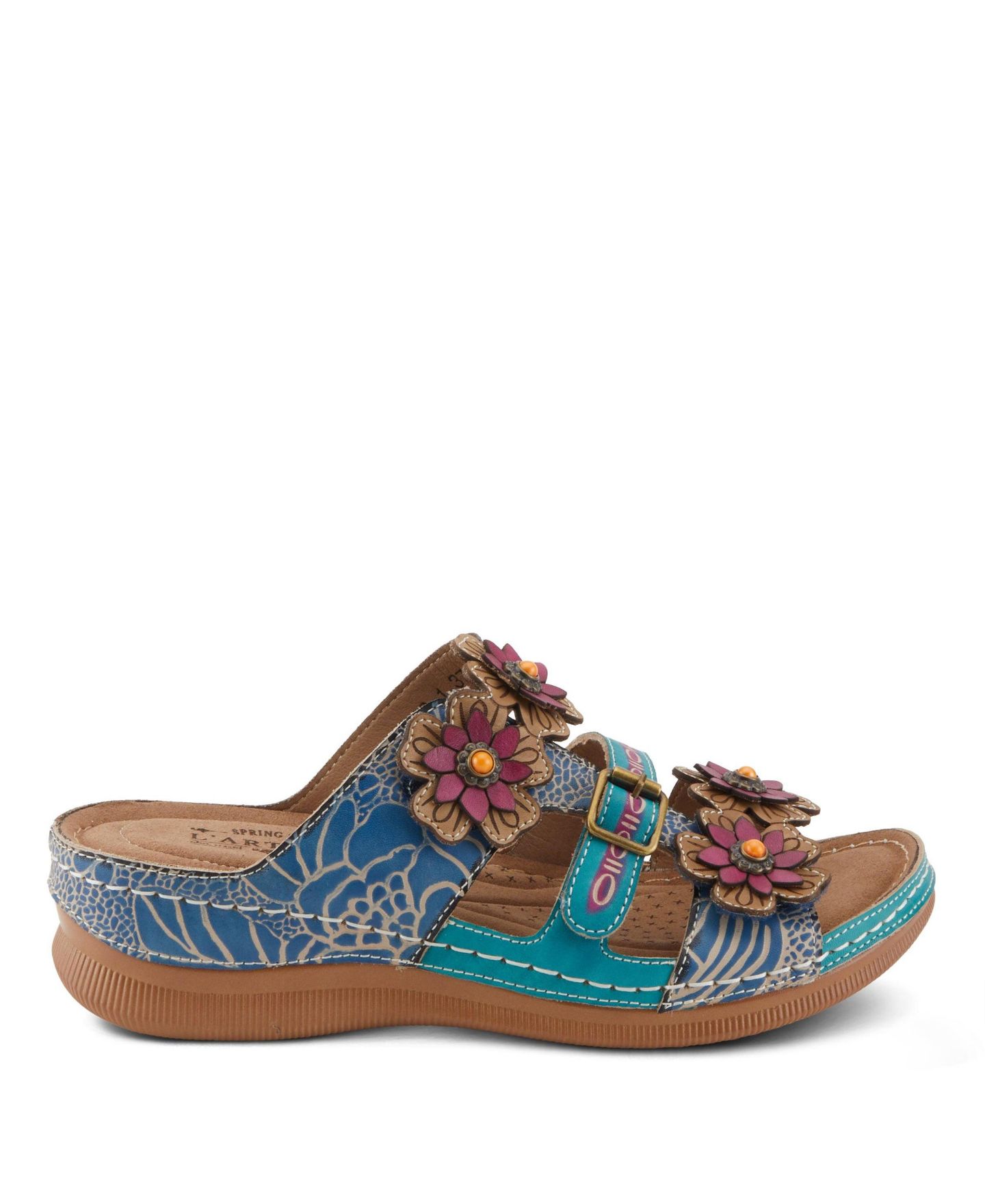 Женские сандалии L'Artiste Brash Hand-Painted Floral Leather Wedge, цвет: Синий разноцветный — фото 6
