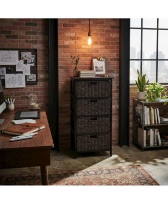 Tall Storage Rack, 4-Tier Shelf, Four Foldable Baskets, Cabinet