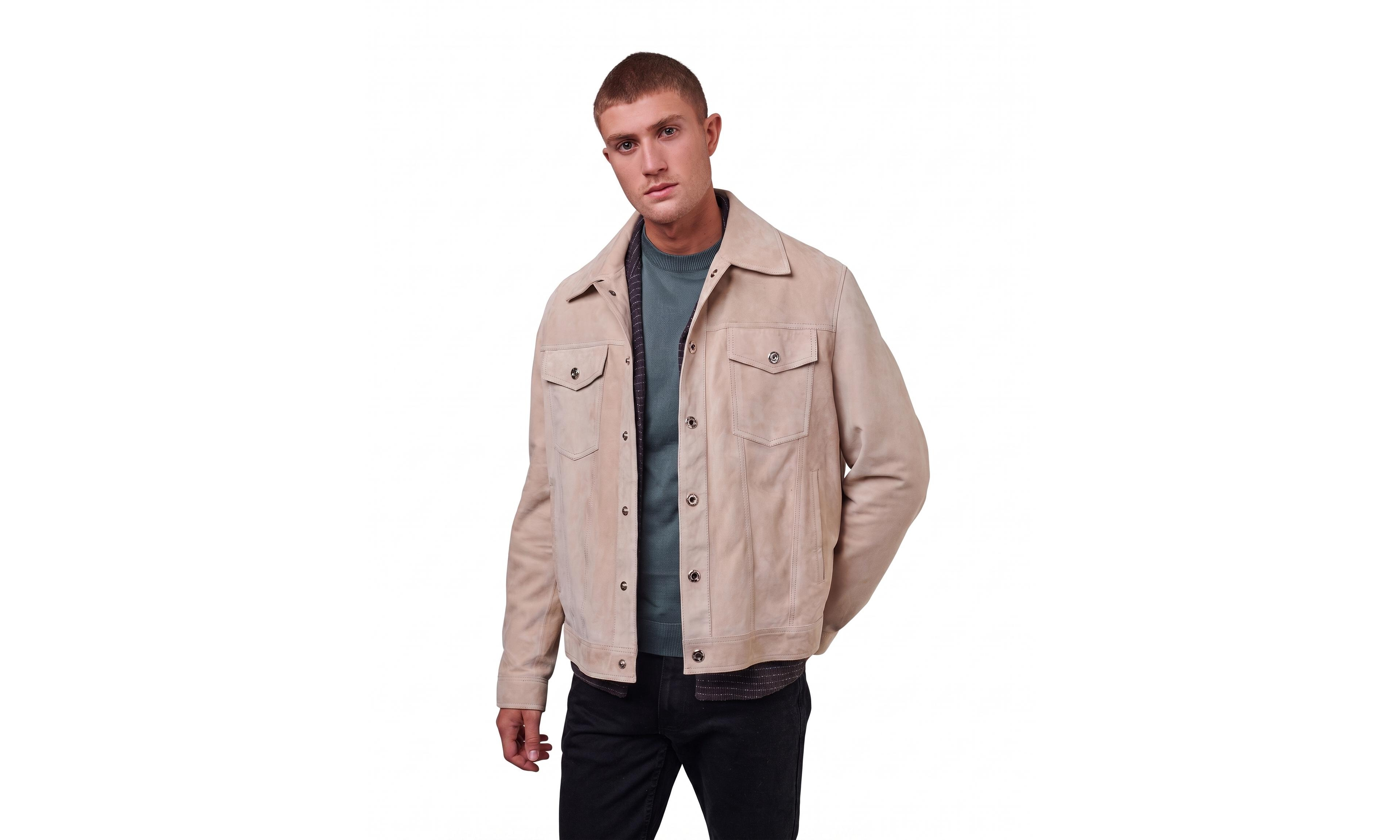 Furniq Uk Men's Enzo Premium British Suede Lightweight Snap-Front Shirt Jacket