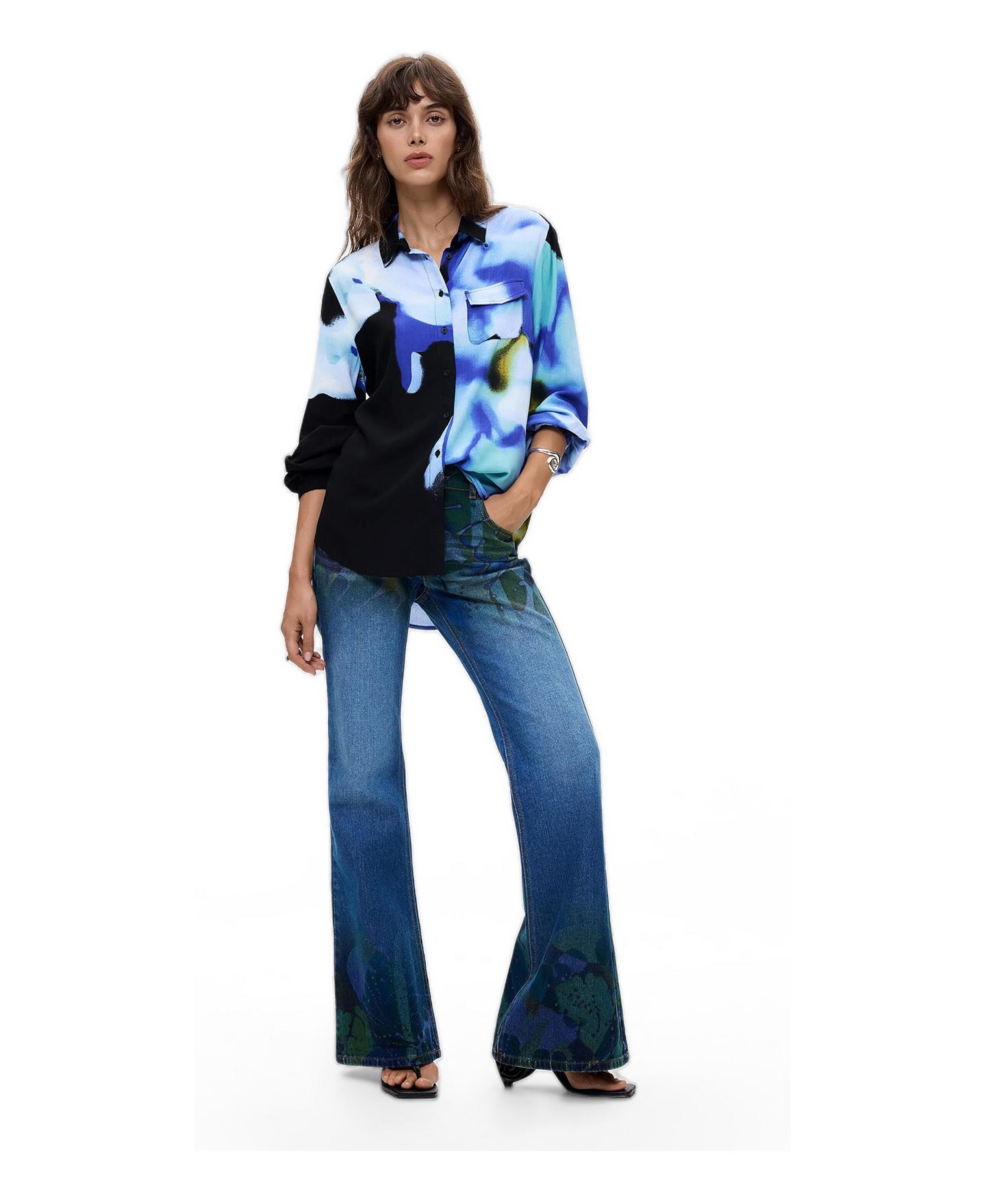 Женская рубашка Desigual Lacroix Long-Sleeve Button-Up Abstract-Print, цвет: Тёмный синий — фото 2