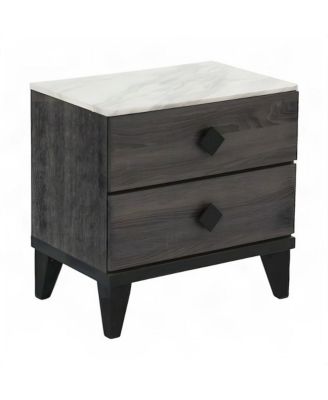Paper Veneer Nightstand with 2-Drawer Storage, Bedside Table