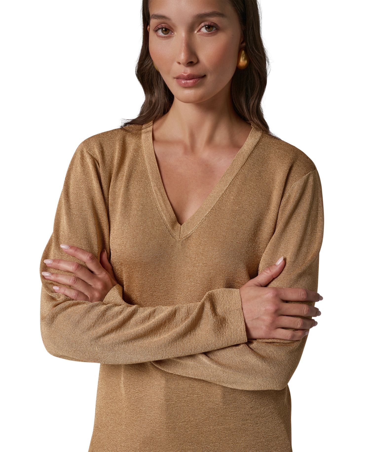 Women's Long-Sleeve Metallic V-Neck Sweater