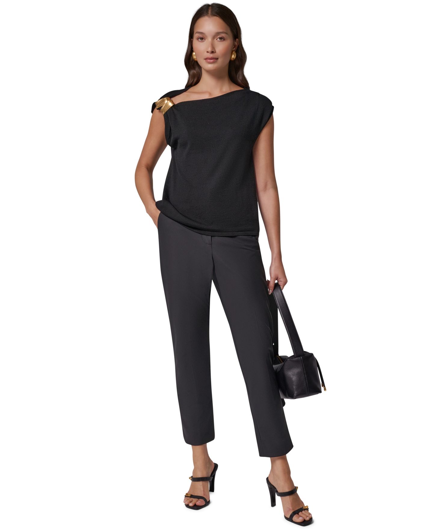 Женская блузка Donna Karan New York One-Shoulder Sleeveless Shoulder-Hardware, цвет: Чёрный — фото 3