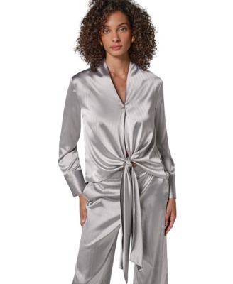Women's Long-Sleeve Wrap V-Neck Blouse
