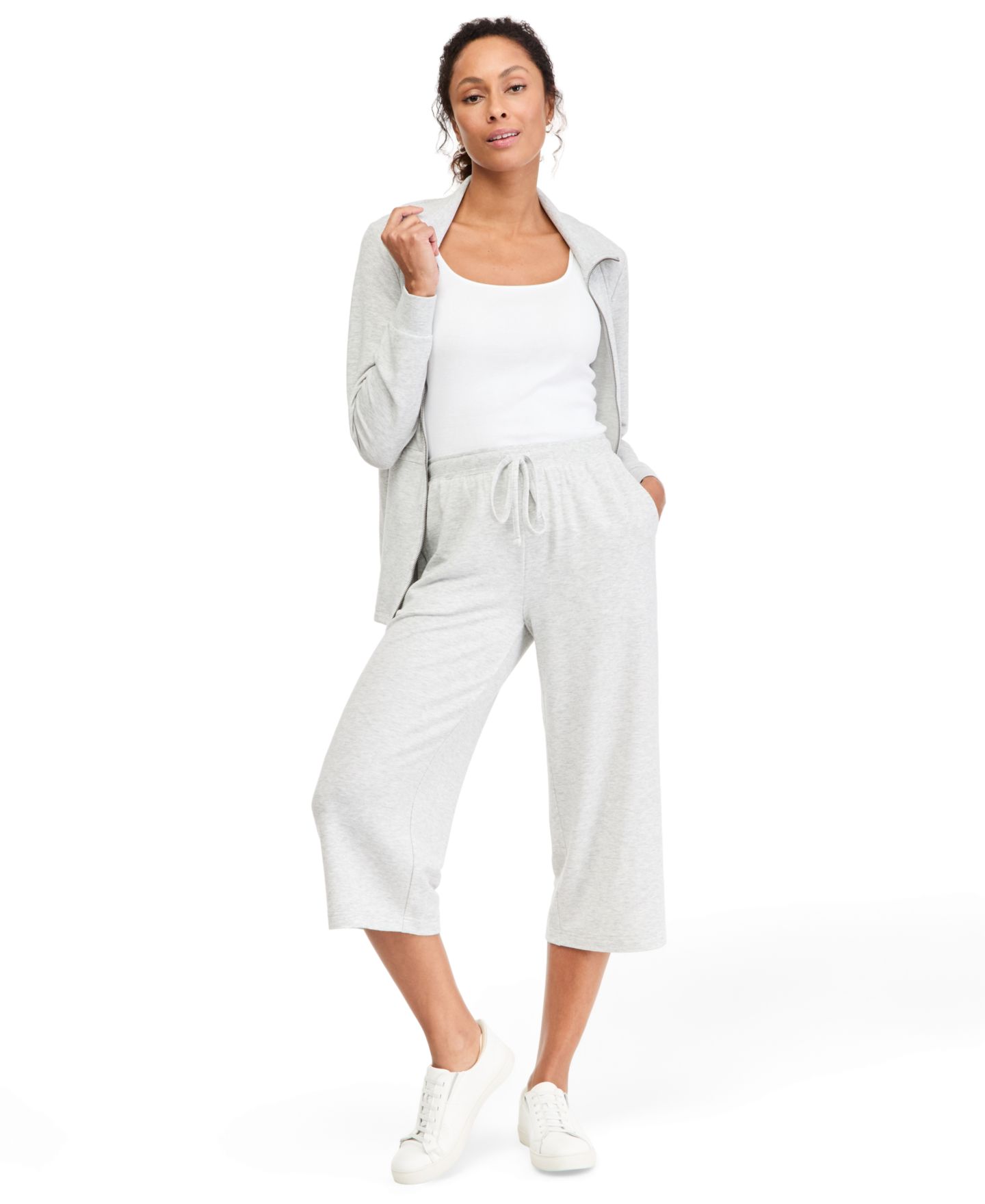 Женские брюки Style & Co Petite LuxLounge Wide-Leg French Terry Capris, цвет: Сланцевый меланжевый серый — фото 2