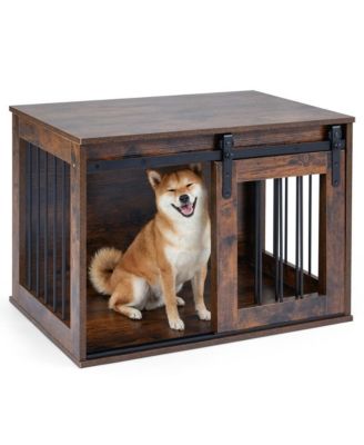 Dog Crate Furniture End Table with Sliding Barn Door for Small Dogs
