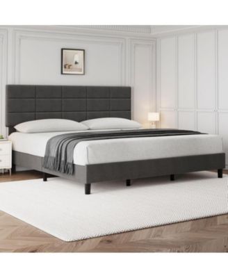 Queen Size Bed Frame with Headboard, Linen Upholstered Queen Platform Bed Frame with Solid Wooden Slats Support, Noise-Free