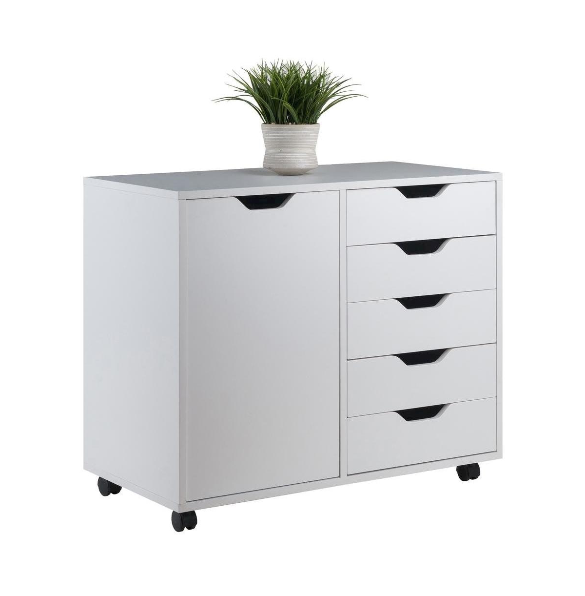 FurniFact Composite Wood Office Storage Cabinet with Drawers and Locking Casters - White