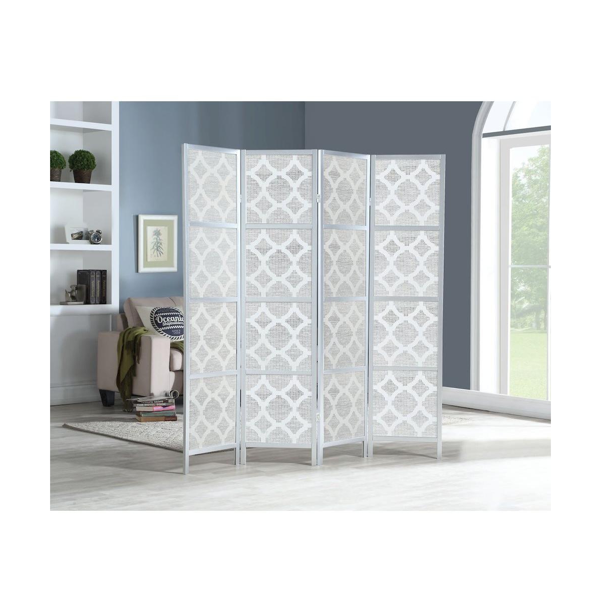 Roundhill Furniture Quarterfoil infused Diamond Design 4-Panel Room Divider - Silver