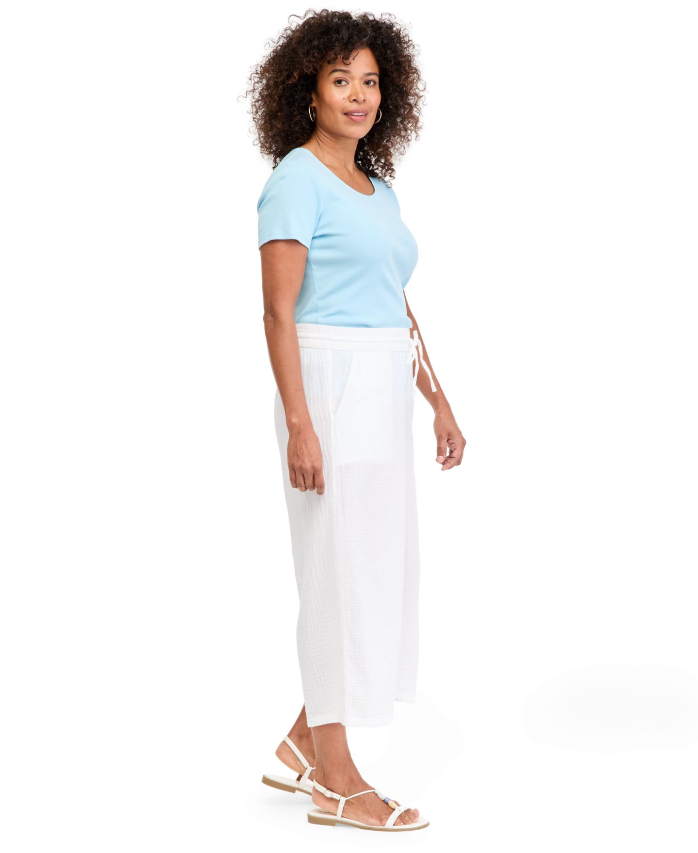 Женские брюки Style & Co Cotton Gauze Wide-Leg Pull-On Capris, цвет: Яркий белый — фото 2