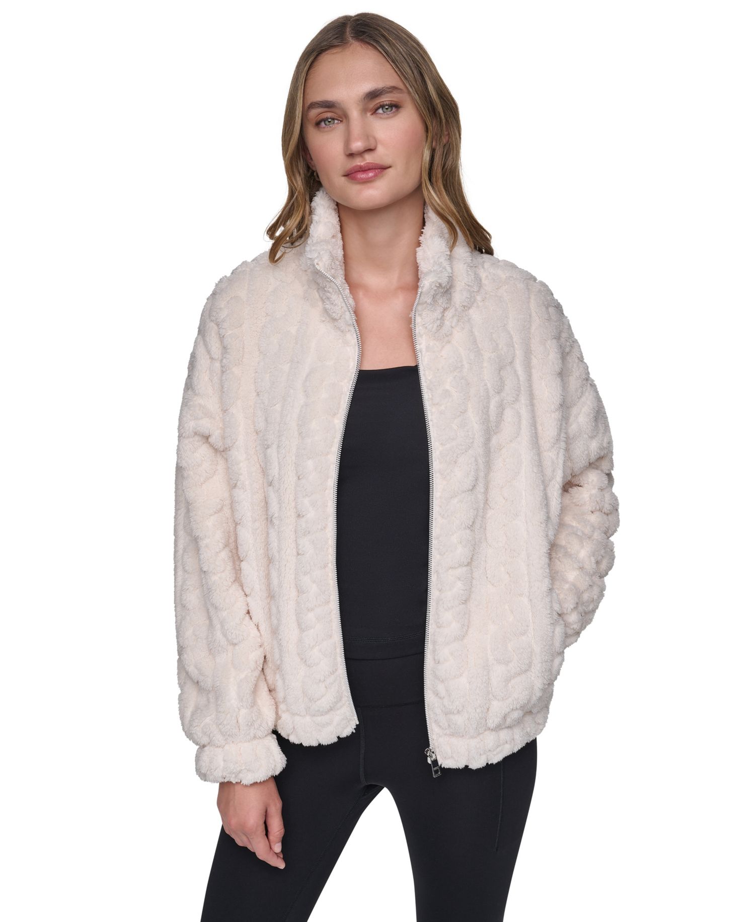 Women's Cable-Patterned Sherpa Full Zip Jacket