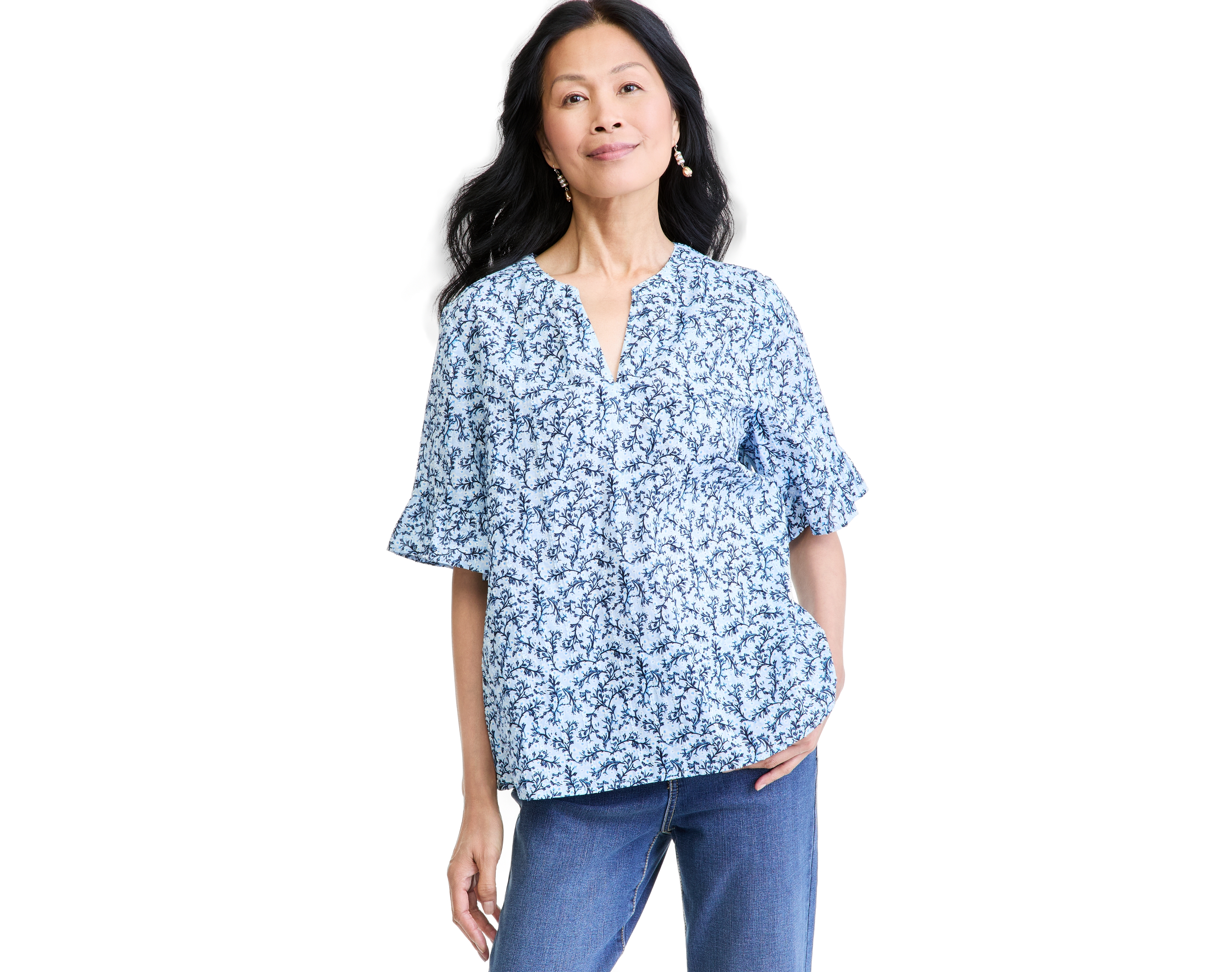 Style & Co Women's Printed Ruffle Sleeve Top