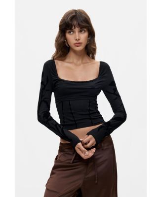 Women's Long-Sleeve Draped Cropped T-Shirt