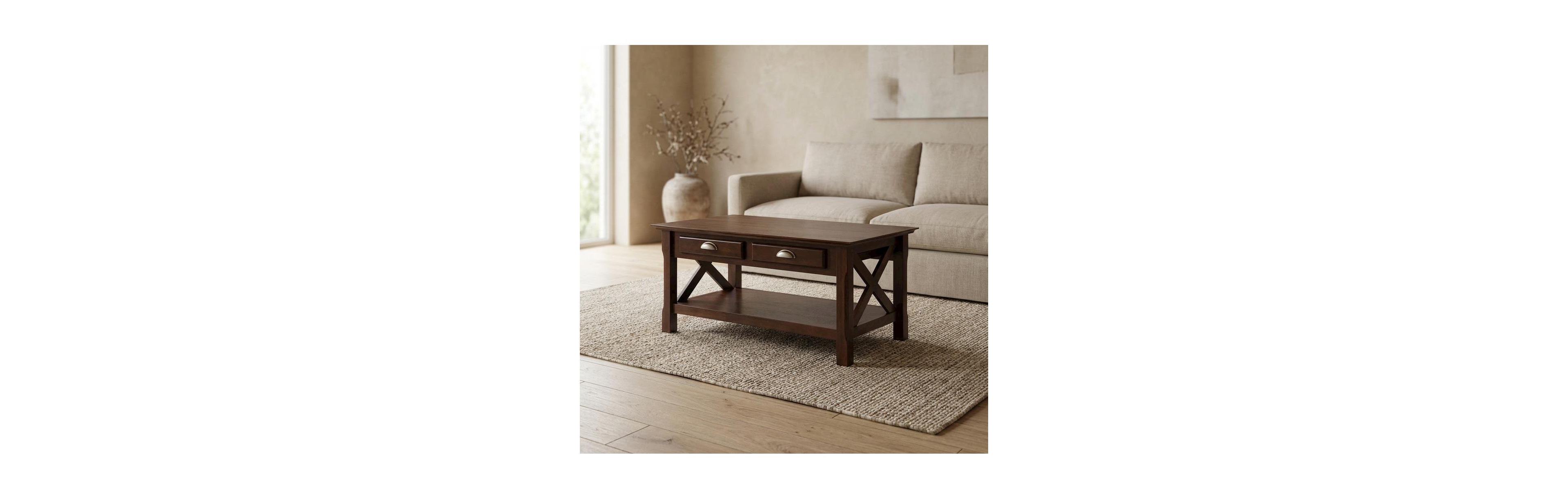 Furnifact Coffee Table with 2 Storage Drawers for Living Room