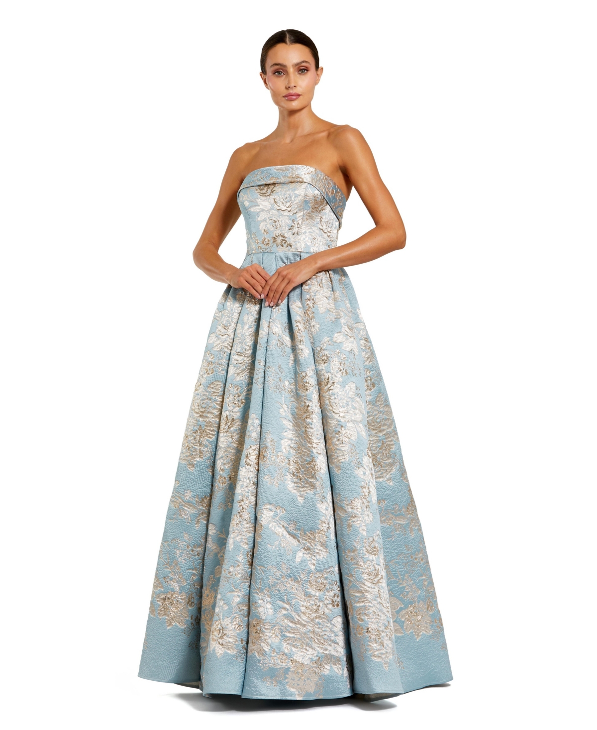 Mac Duggal Petite Strapless Floral Ball Gown Dress - Blue multi