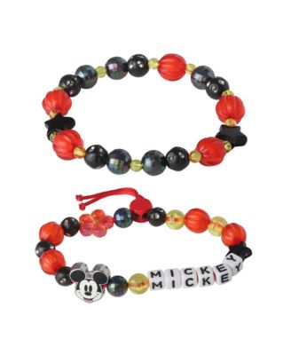 Beaded Black Mickey Mouse Adjustable Bracelets, 2-Piece Set