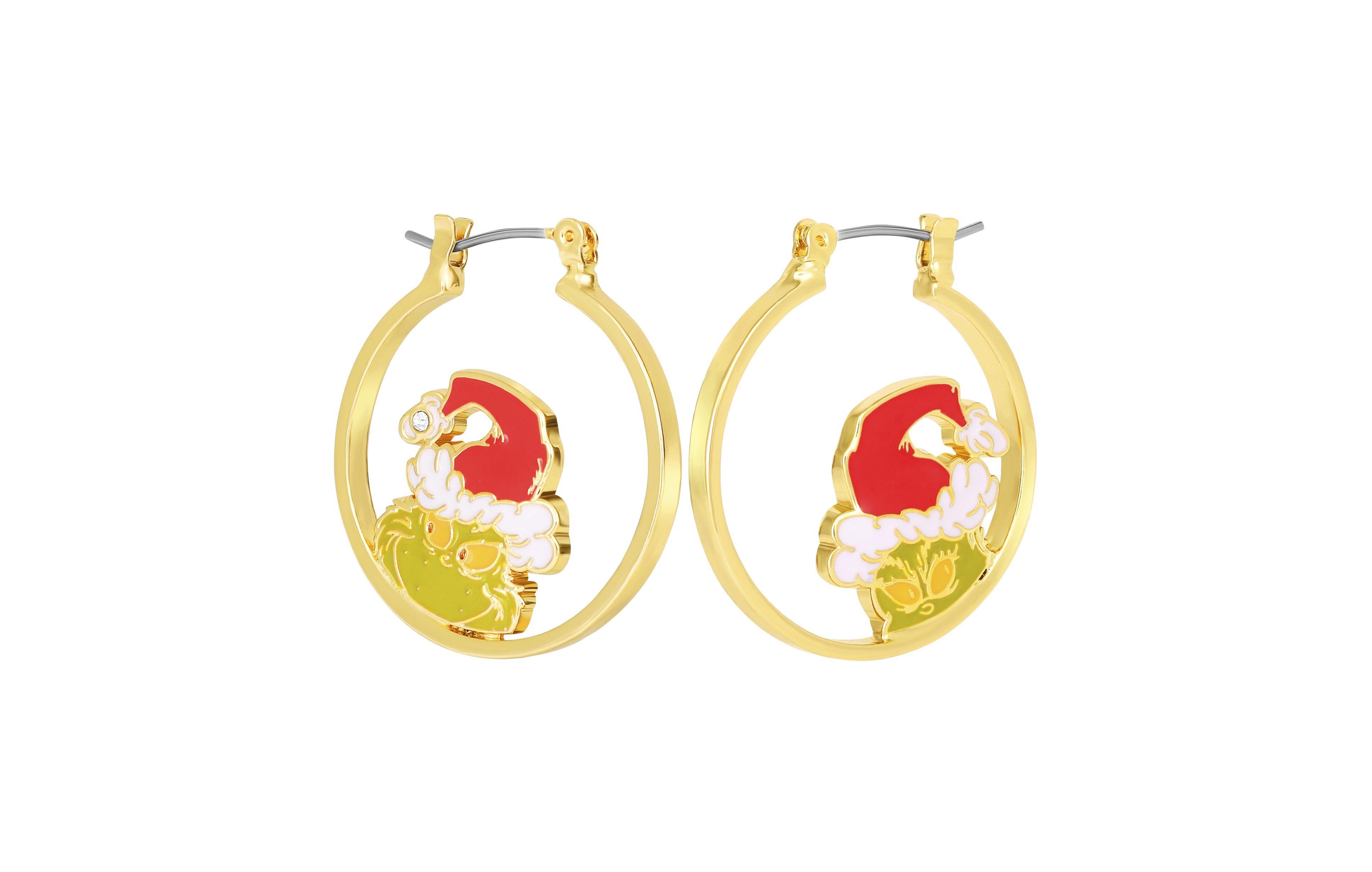 Dr. Seuss Gold-Tone Crystal The Grinch Mismatched Hoop Earrings