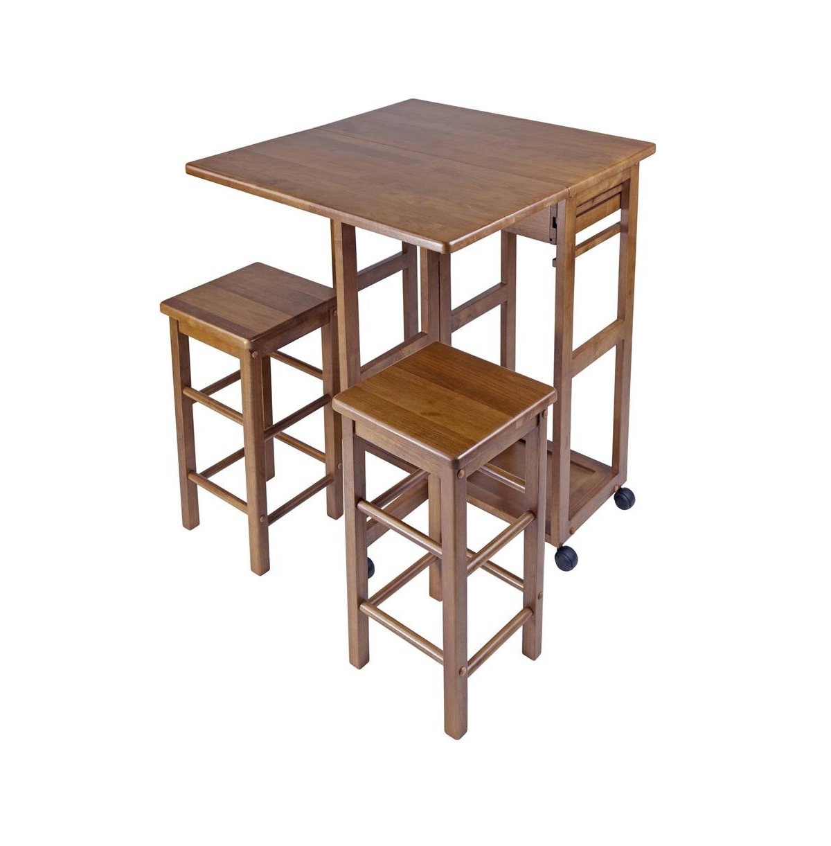FurniFact Teak Folding Dining Table Set - Space-Saving Drop Leaf Table and Chairs