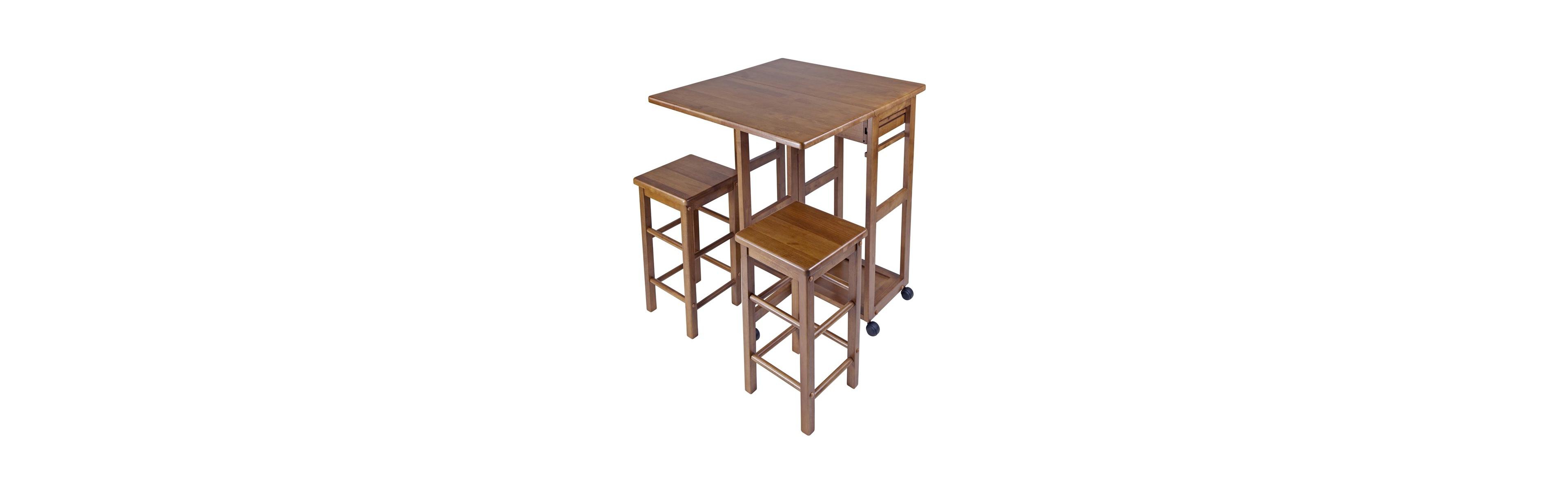 FurniFact Teak Folding Dining Table Set - Space-Saving Drop Leaf Table and Chairs